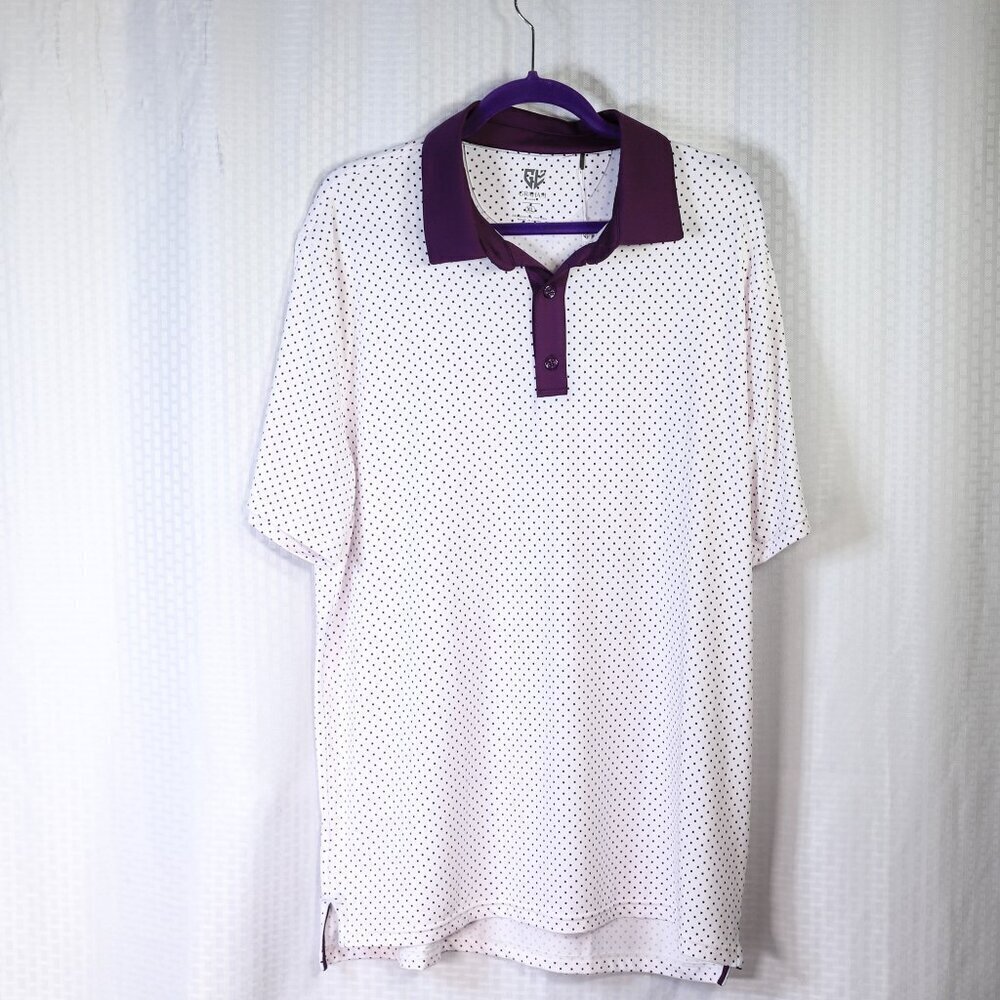 Graham Luxe Size XL White/Purple (Grape/Royal) tiny check Lennox Polo Golf shirt